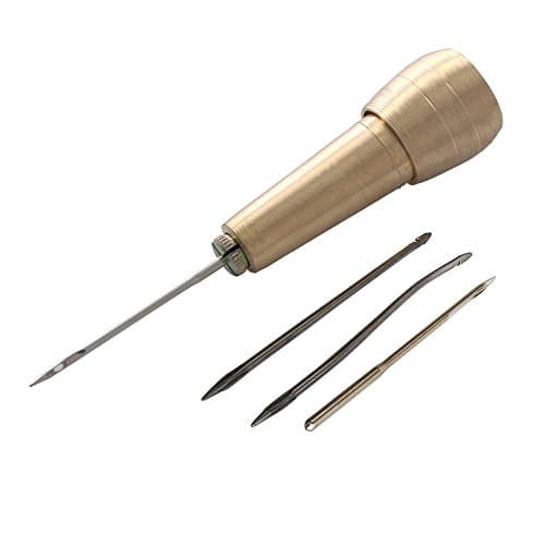 Co-link Copper Handle 4 Needles Sewing Awl Hand Stitcher Shoe Repair Tool Kit with 9m Nylon Cord Thread for DIY Sewing Repairing Canvas Leather (Gold +Black) — view 5