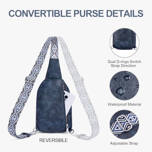 Lexiyat Anti Theft Crossbody Bags for Women Travel Chest Sling Bag Leather Handbags Fanny Pack Blue — view 5