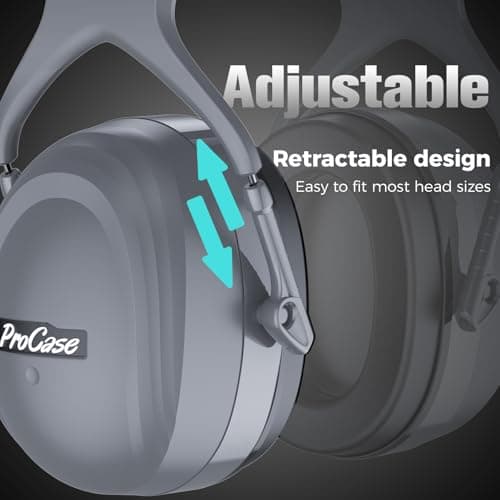 ProCase Extra Large SNR 37dB Noise Cancelling Headphones, NRR 30dB Hearing Protection Ear Muffs for Adults Noise Reduction, Wide Size Adjustment and Comfortable -Grey — view 4