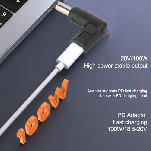 Purokise USB C to DC Adapter, 5.5x2.1mm 100W PD 90 Degree Angled Connector — view 3