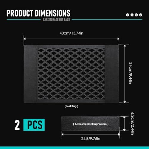PEAPIN 2 PCS Adhesive Car Boot Storage Net 40x24cm Elastic Mesh Net — view 2