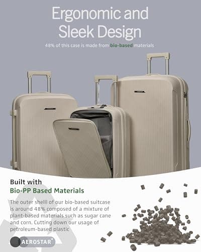 Aerostar 24” Medium Lightweight PP Hard Suitcase 4 Silent Spinner Wheels Check-in Luggage Integrated TSA Combination Lock for 15 to 20kg (Beige, 75 Litre) — view 6