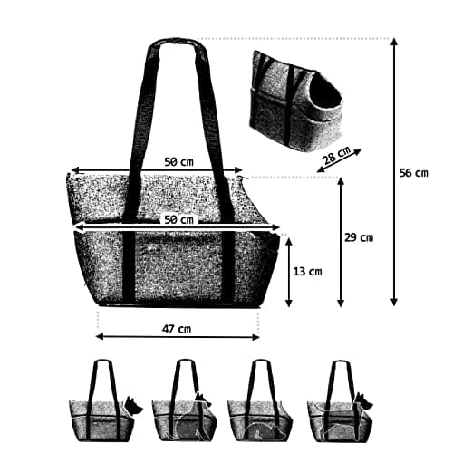 Premium Pet Carrier Bag for Dogs & Cats, Faux Leather Shoulder Travel Bag with Elastic Safety Strap and Carabiner, Up to 12 kg, Metallic Black Size L, 47 x 29 x 28 cm — view 3