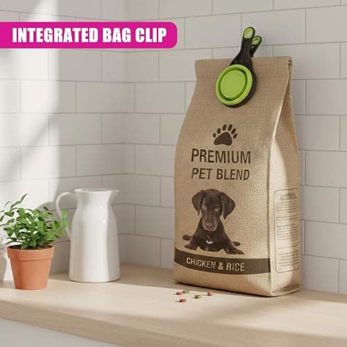 MTS 3 in 1 Collapsible Pet Food Scoop with Bag Clip - Silicone Dog Measuring Cup & Cat Feeding Bowl - Portable Travel Accessories 2 Cup Capacity for Portion Control, Dry Wet Kibble & Water — view 3