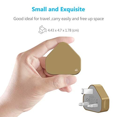USB Compact Universal UK Mains Charger 1000 mAh CE Approved Adapter Cable Compatible with Mobile Phones iPhone 5 6 7 8 X iPod/Samsung Galaxy S2 3.4 S5 S6 S7 S8 S9/Smart phones/Media devices (Gold) — view 2