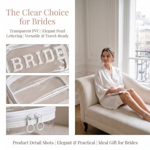 Rovelin Clear Bridal Makeup Bag with Elegant Lettering, Transparent PVC — view 6
