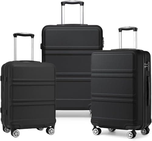 Kono Suitcase Sets of 3 Pieces Hard Shell Lightweight Travel Trolley Luggage with TSA Lock and Sturdy 4 Spinner Wheels (Black)