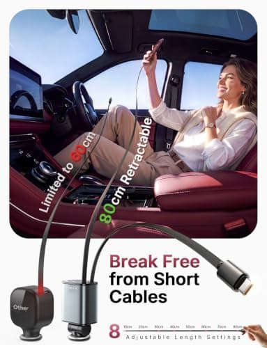 LISEN 84W Fast Charge Car Phone Charger USB C Retractable Cable (2×80cm) — view 5