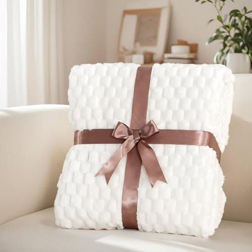 Aisbo White Throws Blankets for Sofa - Single Fleece Fluffy Bed Throws for Sofas, Soft Warm Fuzzy Blanket for Couch, 130x150 cm — view 4