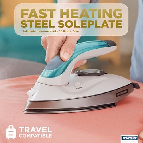 STATUS Travel Steam Iron, 1000W Dual Voltage Compact Clothes Iron for Hotel and Home Use, White Green (TUSCANIRON1PKB4) — view 2