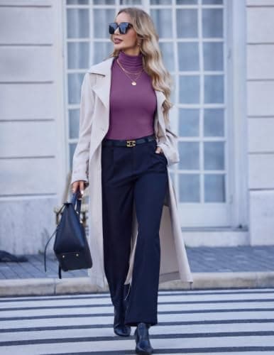 Zeagoo Roll Neck Top for Women Polo Neck Long Sleeve Thermal Jumper Purple — view 5