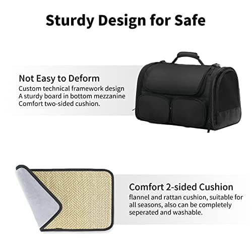 FUKUMARU Cat Carrier, 4 Mesh Windows Small Dog Carrier, 4 Storage Pockets Cat Travel Bag, Under 6.8 Kg Airline Approved Pet Carrier, Rollable Cover for Nervous Cats, Black — view 6
