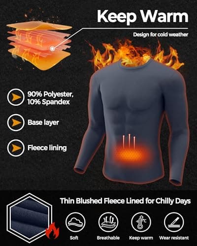 Men Thermal Long Sleeve Tops Crew Neck 4 Pack 3 Black & 1 Charcoal Gray M — view 3