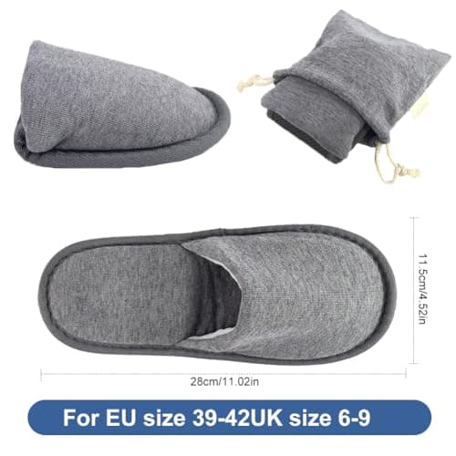 EQLEF Travel Slipper for Women and Men with Storage Bag, 1 Pair Outdoor Foldable Portable Non-Disposable Spa Slippers (Grey, UK Footwear Size System, Adult, Men, Numeric Range, Medium, 6, 9) — view 5