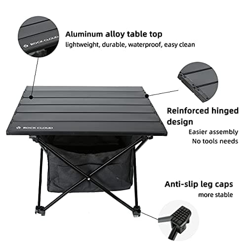 ROCK CLOUD Portable Camping Table Ultralight Aluminum Folding Beach Table Camp for Camping Hiking Backpacking Outdoor Picnic (Black,with Storage Bag, Small) — view 5