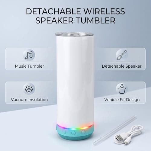 Tnfeeon Insulated Stainless Steel Water Bottle, Bluetooth Speaker Cup Music Tumbler with LED Rhythm Lights Vacuum Insulation Portable Beverage Container for Car Office Travel (Blue Base) — view 5