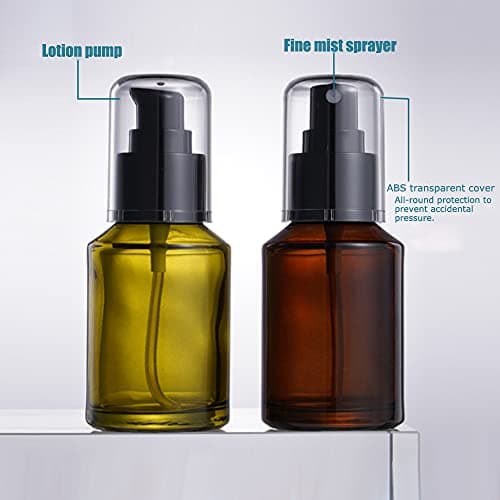 L-Lei 2PCS 60ml/2oz Glass Foundation Bottle & Spray Bottle,Refillable Travel Containe for Cosmetic Perfume Skincare Makeup Lotion, Green,brown — view 3