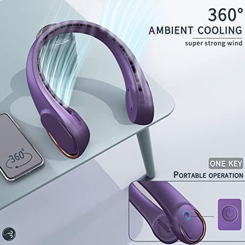 ASNUG Neck Fan, Bladeless Neck Fan, USB Rechargeable Personal Fan, 4000 mAh Battery Operated Neck Fan, 3 Speeds Adjustable,Faster Cooling, Ultra Quiet, Suitable for Home, Office, Travel,Violet — view 6