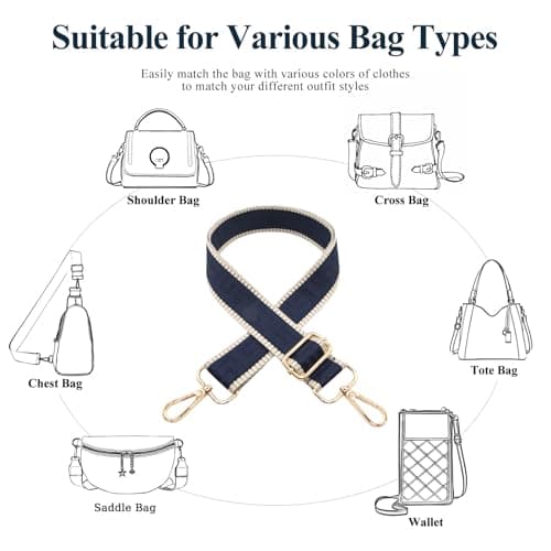 Long Keeper Wide Bag Strap - Adjustable Replacement Shoulder Strap Handbag Shoulder Bag Strap Guitar Style Cross Body Strap for Purse Shoulder Bag Long Bag (Navy Blue) — view 5