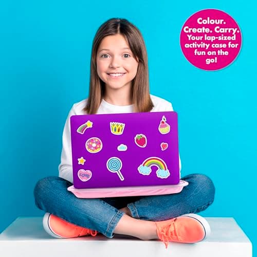 abeec Colouring & Activity Lap Case Pink | Portable Travel Art Set for Girls | 40 Page Colouring Pad, 6 Felt Tip Pens, Over 100 Stickers | Fun Lap Tray for Holidays, Homework & Road Trips — view 5