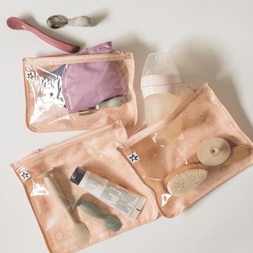 Tiny Twinkle Mess-Proof Travel Bag – TSA-Compliant, Zippered Cosmetic Bag with Clear Compartments for Diapers, Toiletries, Makeup & Travel Organizer, 3-Pack Set (Shimmer) — view 2