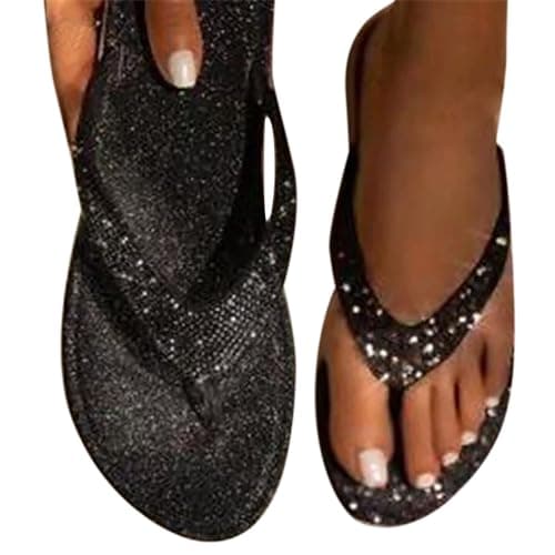 Rhinestone Embellished Flip Flops for Women with Comfort Arch Support Fashionable Summer Beach Travel Walking Thong Style Slip On Indoor Outdoor Lightweight Non-Slip Slippers Yoga Mat Cushion Sandals — view 4
