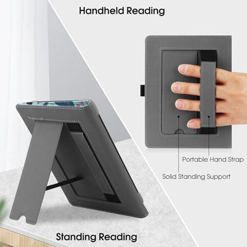 HGWALP Universal Stand Case for 6/6.8/7 inch paperwhite, PU Leather Stand Cover with Handstrap Compatible with All 6" 6.8" 7" Kindle Paperwhite/Colorsoft/Kobo/Pocketook/Sony eReaders-Spring Bloom — view 6