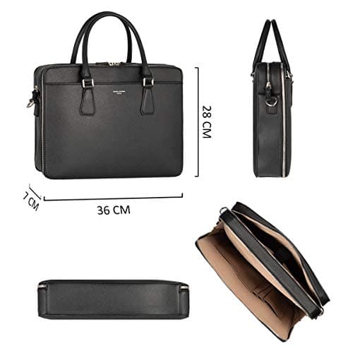 David Jones - Men's Business Briefcase Work Satchel - 13 Inch Laptop Bag PU Leather - Shoulder Messenger Bag - Multiple Pockets Crossbody Bag - Computer Handbag Office College Travel Elegant - Black — view 6
