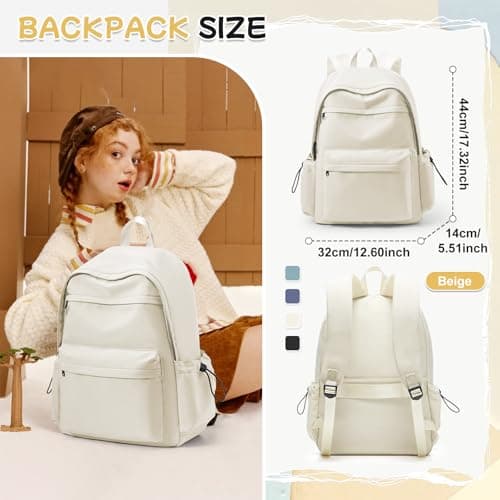 HYC00 School Backpack Womens, Unisex Casual Daypack High Secondary School Bags for Teenage Girls Water Resistant Laptop Backpack Travel College Rucksack Backpacks for Women Men Schoolbag, K3-Beige — view 3