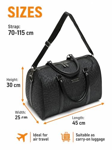 Black Travel Duffel Bag 45cm Cabin Size Carry On Holdall, Lightweight Weekend & Overnight Bag with Shoulder Strap, Gym & Sports Bag for Men & Women — view 6