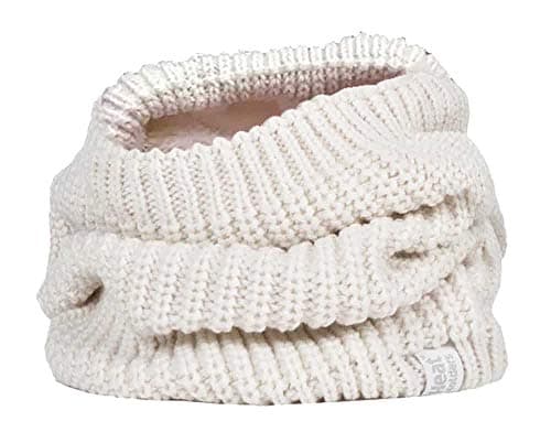 HEAT HOLDERS - Ladies Thick Winter Warm Fleece Lined Chunky Knit Thermal Neck Warmer (One Size, Cream (Chunky))