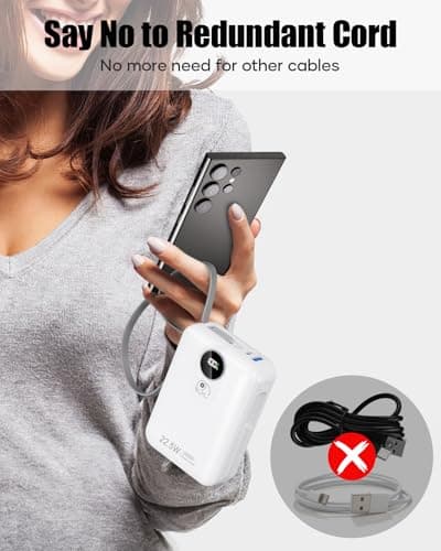 Built-in Cable 20000mAh Power Bank: 22.5W Fast Charging External Battery for Mobile Phone, USB C (Input & Output) Battery Pack, Portable Charger with 4 Outputs & 2 Inputs-White — view 4