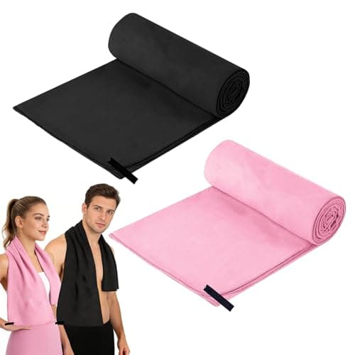 LURVOUS 2 Pack 40x80cm Microfibre Towel, Quick Dry Gym Towel for Men Women, Absorbent Sports Towel Lightweight Travel Towel for Yoga Beach Shower Backpacking Pool (Black,Pink)