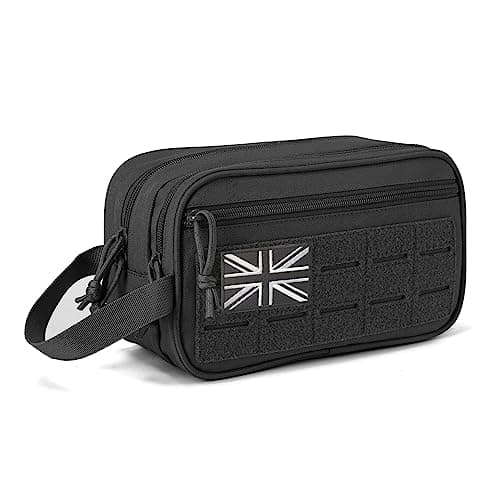QT&QY Tactical Toiletry Bag for Men Hygiene Bag EDC Military Tool Molle Pouches Small Dopp Kit Mens Shaving Kit Travel Shower Bags with UK Patch