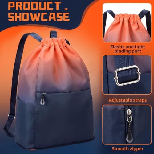 Drawstring Backpack, Swimming Bags for Kids with Shoe Storage Bag, Orange-Blue Gradient Gym Backpack, Water-Resistant, Swimming Bags for Gym,School, Beach, Shopping, Travel, Climbing, Camping — view 5