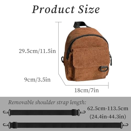 WisePoint Mini Backpack, Corduroy Casual Daypacks Rucksack Bag for Women, Portable Backpack Purse Small Backpack with Detachable Shoulder Straps for Shopping, Travel (brown) — view 2