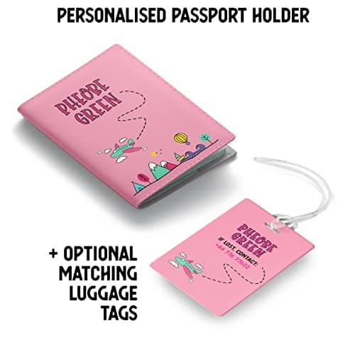 NOT JUST A PRINT My First Passport Cover Personalised - with Any Kids Name | Customised Girl's UK Pink Passport Holder | Children's Child's 1st Passport Wallet Protector (Pink/Mint) — view 3