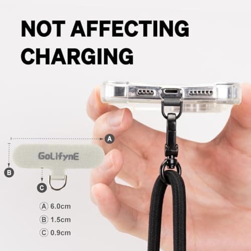 Golifyne 7mm Crossbody Phone Lanyard | 80-150cm Universal Phone Strap | w/ 2 Non-Adhesive Tether Tabs | Compatible with iPhone/Samsung/Huawei Smartphones (no cases included) - Olive Green — view 3