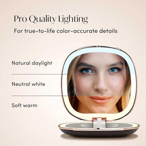 Fancii Mila 2 Compact Magnifying Makeup Mirror with LED Light, Rechargeable, 10x /1x Magnification, Tru-Glow Lighting System, Vegan Leather, Small Travel Mirror for Purses (Midnight Majesty) — view 3