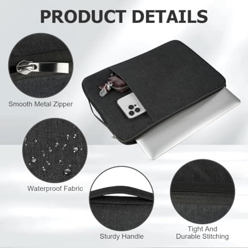 Flintronic Laptop Sleeve for 15.6 Inch, Portable Water Resistant Mens Lap-top Bag with Pockets and Compartments, Compatible with MacBook, Asus, Dell, HUAWEI 15.6 Inch Laptop (Black) — view 3