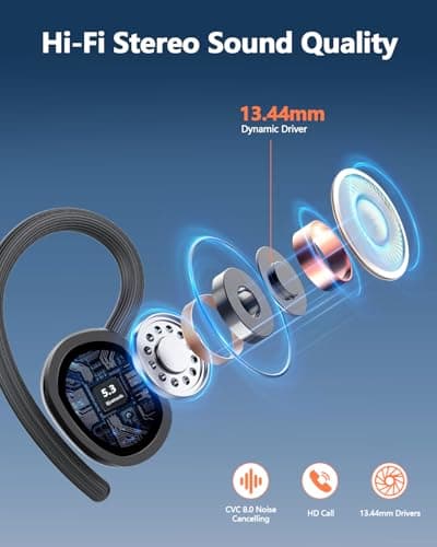 Wireless Earbuds, Bluetooth 5.4 Headphones with 4 ENC Noise Canceling Mic, 128H Stereo Dual LED Display Ear Buds, Bluetooth Earphones with Earhooks, IP7 Waterproof Wireless Headphones for Running — view 5