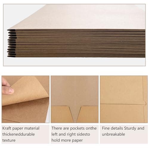 12 Pack A4 Kraft Paper File Folders, Square Cut Document Organisers with Business Card Slot, Presentation Folder for Office Reports, School Projects, Meeting Handouts (Brown) — view 3