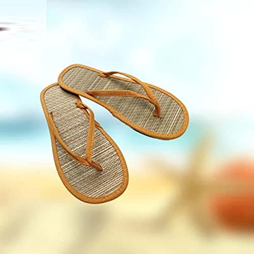 Flip Flops Bamboo Women's Slippers Toe Separator Summer Mules Flower Sandals Flat Comfortable Non-Slip Silent Bamboo Rattan Flop Slippers, Black, EU 41, orange, 6 UK — view 6