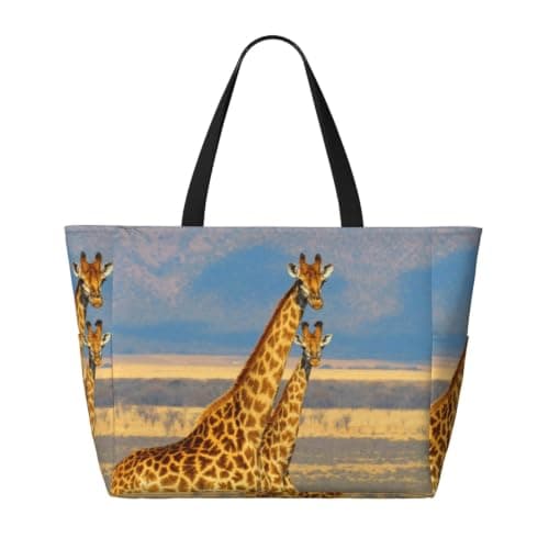 AACPPB Warm Gold Giraffe Pair Printed Oversized Beach Tote, Multi-Pocket Travel Bag, Lightweight Waterproof Pool Handbag — view 4