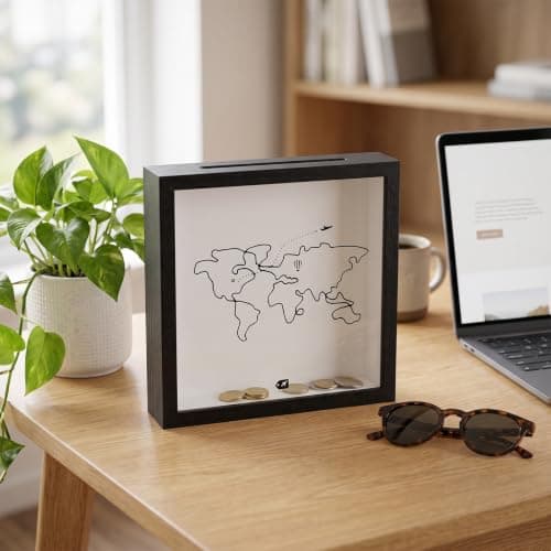 Adventure Archive Box, Ticket Shadow Box – Wooden Travel Memory Display Frame with Front Slot for Tickets, Cards & Photos, Gift for Travellers & Keepsake Storage (Black, 20x20 CM) — view 2