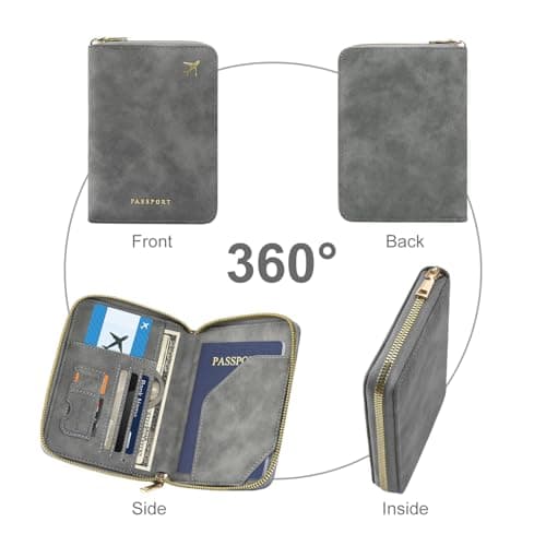 ILIYAH RFID Anti-Theft Passport Wallet Holder - Waterproof PU Leather Family Travel Document Organizer with Safe Zipper (Grey) — view 3