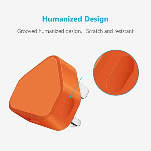 AMO® Charger Plug, UK 3 Pin Plug Charger, Adapter Compatible with Samsung Galaxy Compatible with iOSiPhone iOSiPad Sony Tab HTC Windows Phone Tablet Laptop and Many more (Orange) — view 6