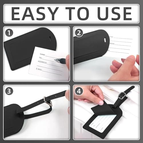 MeiLang 4Pcs Leather Luggage Tags, Suitcase Labels w/Privacy Cover, Adj — view 5