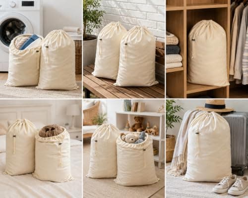 3-Pack 100% Cotton Storage Bags Breathable Dust Proof Drawstring Covers, Large 48cm X 60cm – Storage Bags Cover for Clothes, Travel, & Gifts (X-Large) — view 6