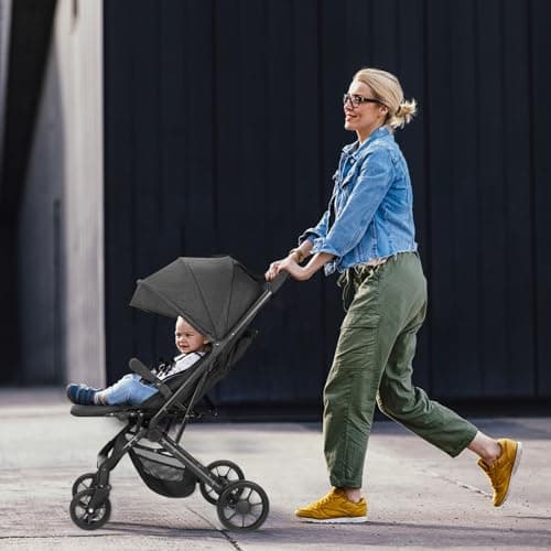 Convenience Baby Stroller – Lightweight & Compact Travel Umbrella Stroller, Quick One-Hand Fold, Lockable Rear Wheels, Adjustable Canopy, 5-Point Safety Harness & Shopping Basket (Black) — view 2